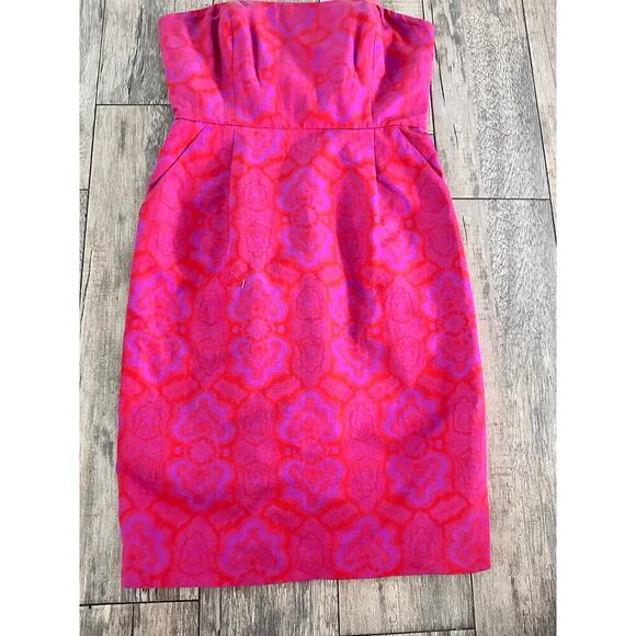 J.Crew Women's fuchsia pink Silk Blend Paisley Print Strapless Mini Dress - Picture 9 of 11